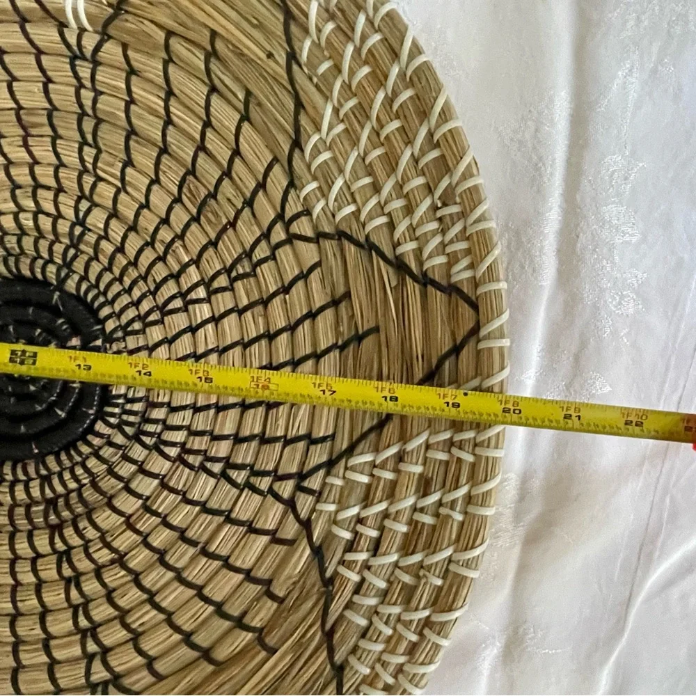 Seagrass Handmade Round Woven Basket Tray Sunflower Flower 20” Boho Wall Decor